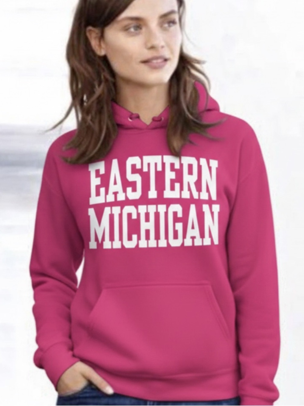 Gildan Eastern Michigan University Hoodie Sweatshirt Pink Flawed Size Medium